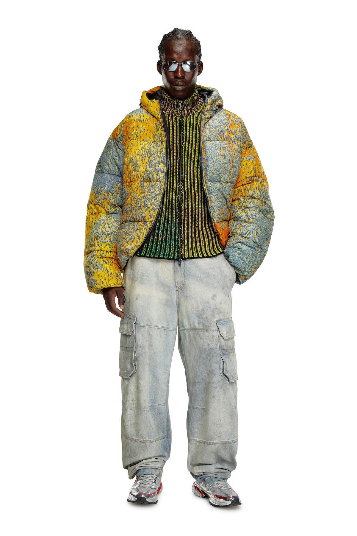 Diesel Striped ribbed zip-up cardigan - Knitwear Mens in Green Diesel