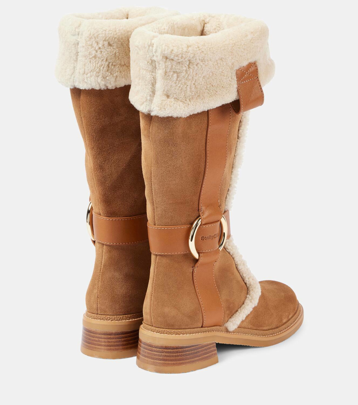 See By Chloé New Ring suede and shearling knee-high boots