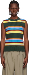 Dries Van Noten Green Striped Sleeveless Sweater
