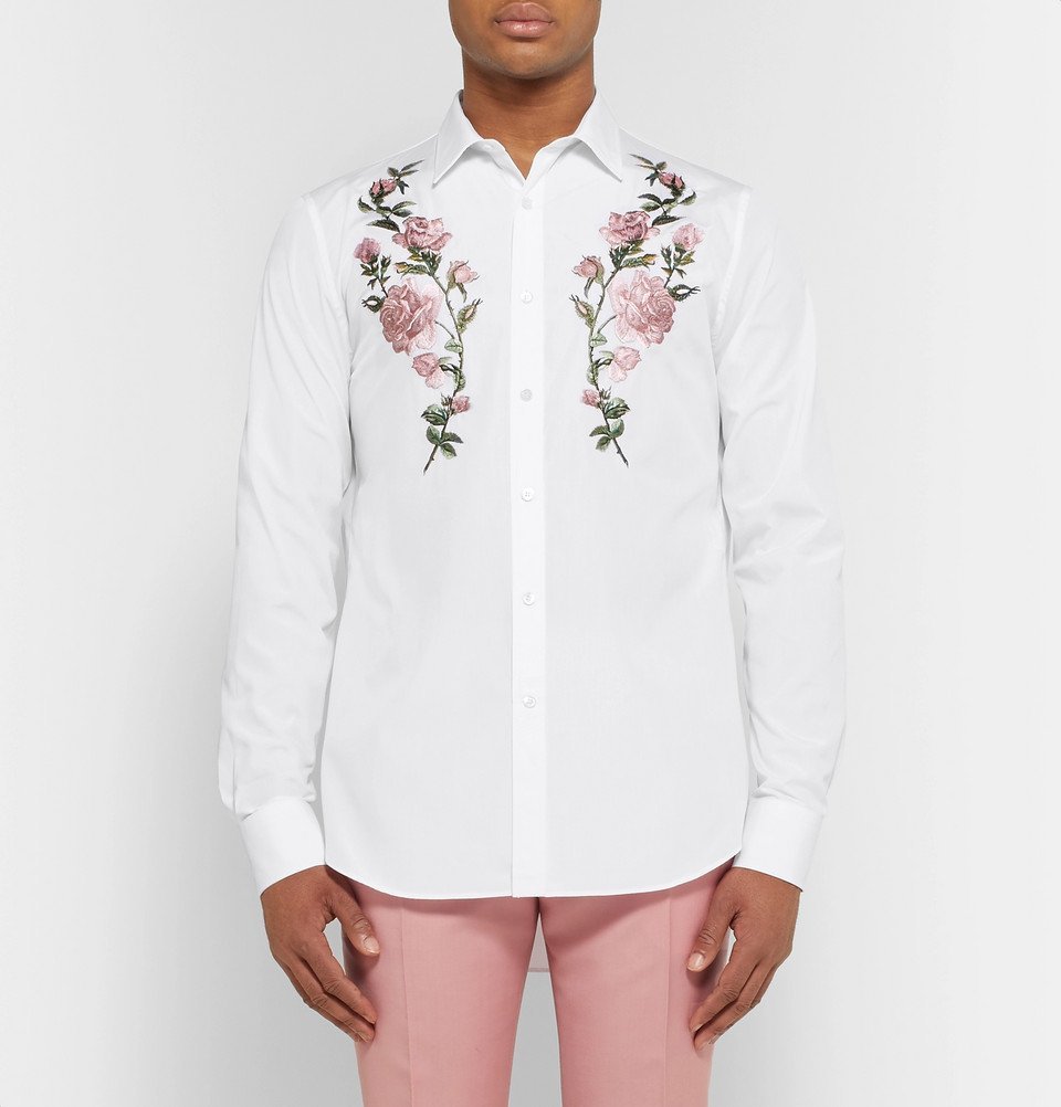 Alexander McQueen - Slim-Fit Embroidered Cotton-Poplin Shirt - Men - White