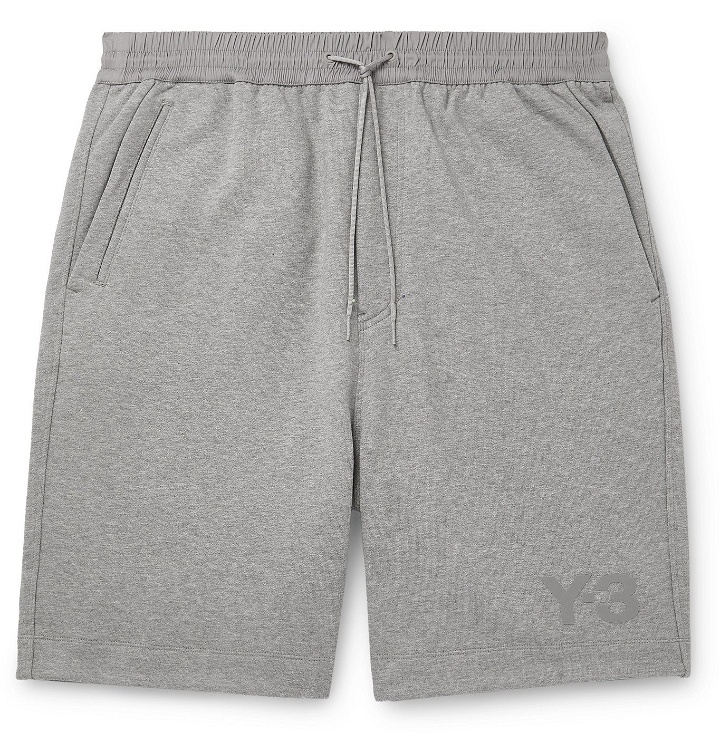 Photo: Y-3 - Wide-Leg Shell-Trimmed Mélange Loopback Cotton-Jersey Drawstring Shorts - Gray