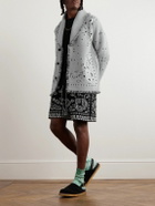 Alanui - Shawl-Collar Fringed Bandana-Jacquard Cashmere Cardigan - Gray