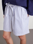 TEKLA - Straight-Leg Striped Organic Cotton-Poplin Shorts - Blue