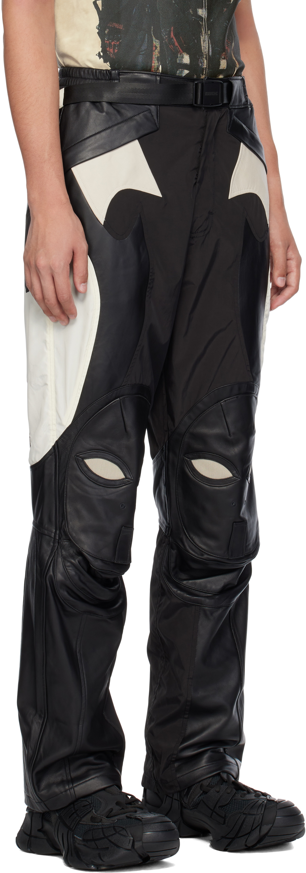 KUSIKOHC Black & Beige Rider Leather Pants