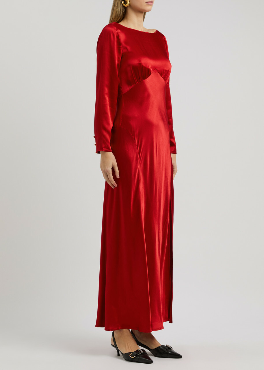 Rixo Devina Satin Maxi Dress Red Rixo