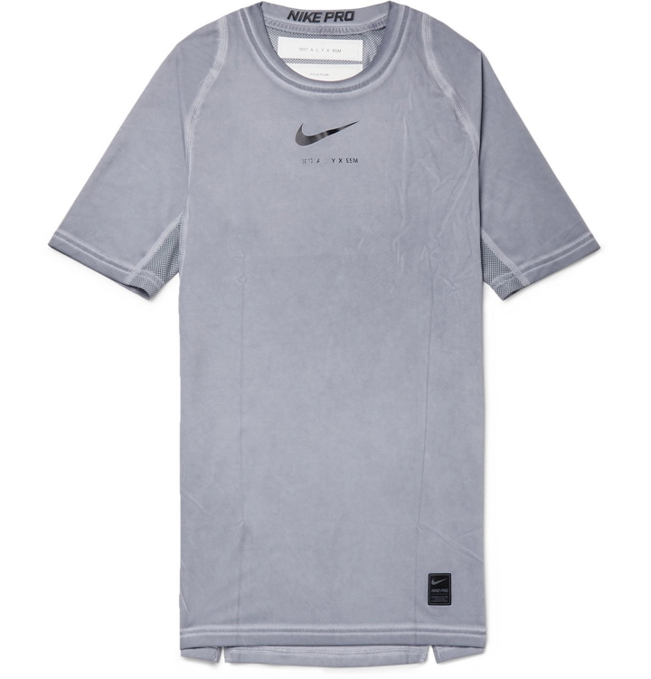 Photo: 1017 ALYX 9SM - Nike Compression Printed Mesh-Panelled Stretch-Jersey T-Shirt - Gray