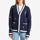 Casablanca Women's Cashmere Embroidered Cardigan in Navy/White