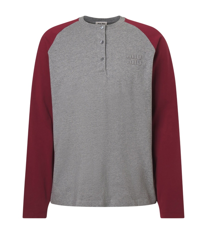 Photo: Miu Miu Logo cotton jersey Henley shirt