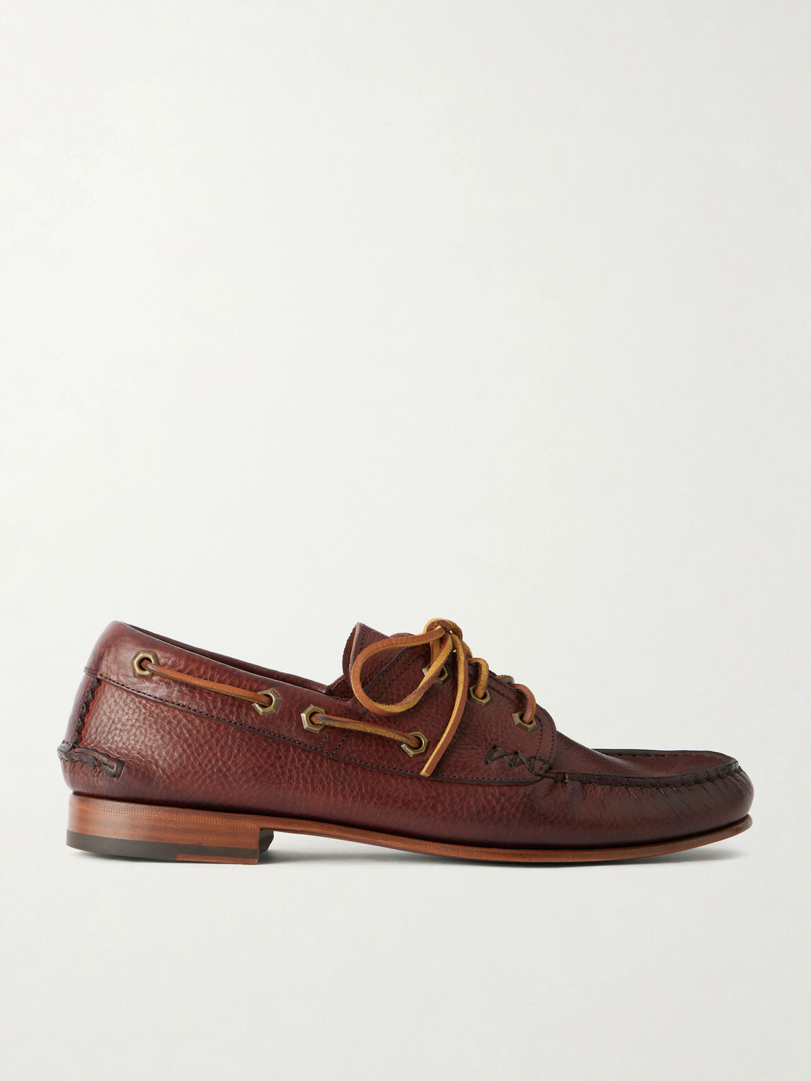 Yuketen - Italian Hex Eye Leather Boat Shoes - Brown