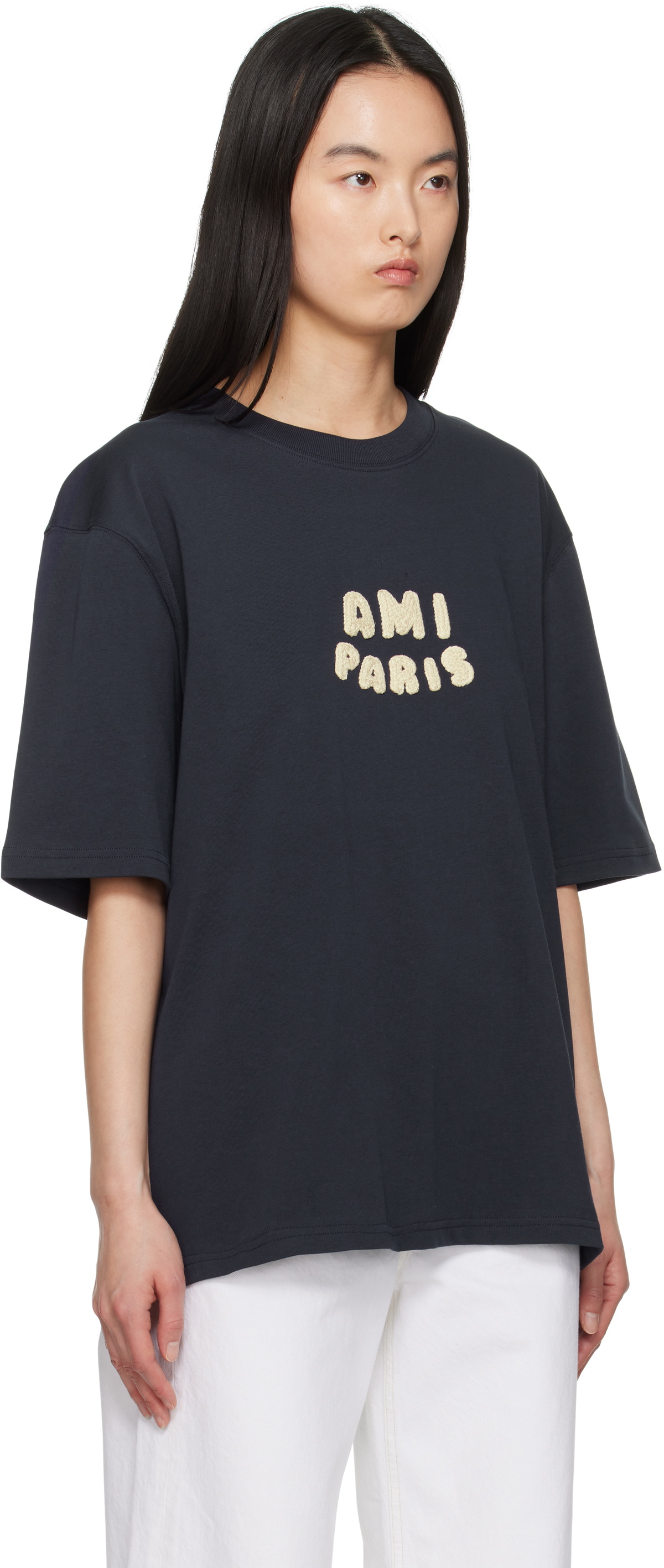 AMI Paris Navy Cotton 'Ami Paris' Patch T-shirt AMI