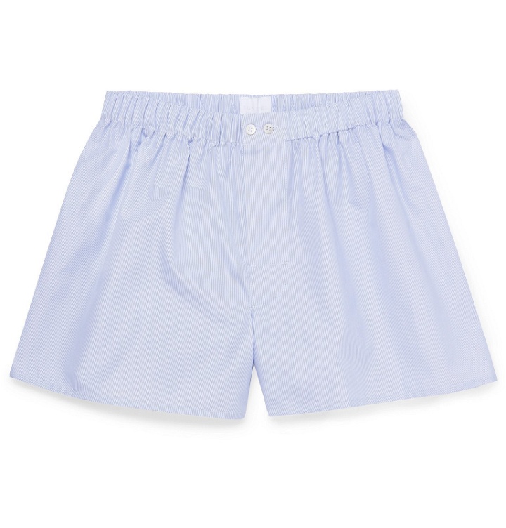Photo: Sunspel - Striped Sea Island Cotton-Poplin Boxer Shorts - Blue