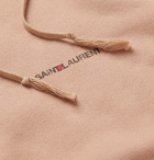 SAINT LAURENT - Logo-Print Fleece-Back Cotton-Jersey Hoodie - Brown