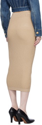 Balmain Beige Plain Ribbed Knit Midi Skirt