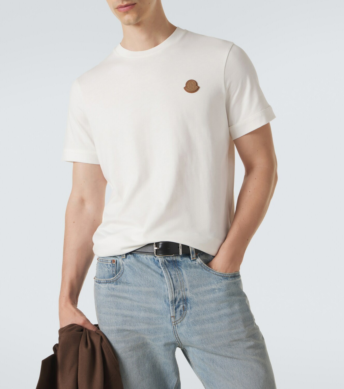 Moncler Leather-trimmed cotton jersey T-shirt