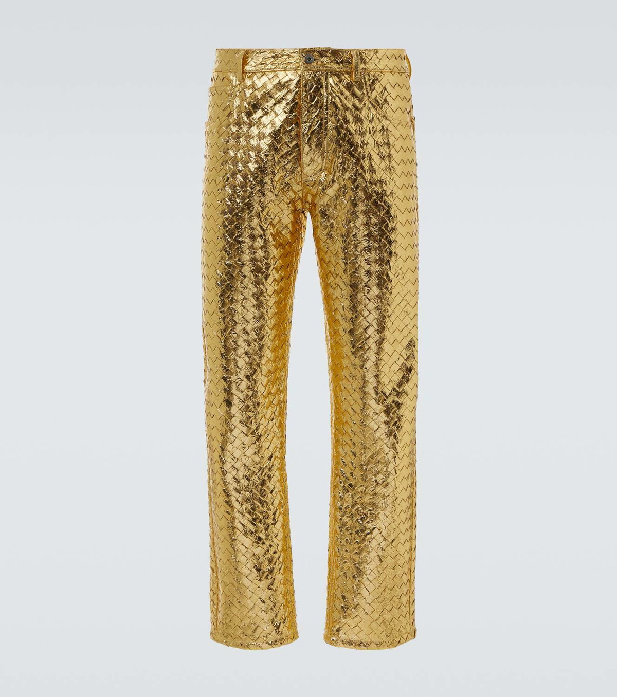 Bottega Veneta Intrecciato metallic leather straight pants Bottega