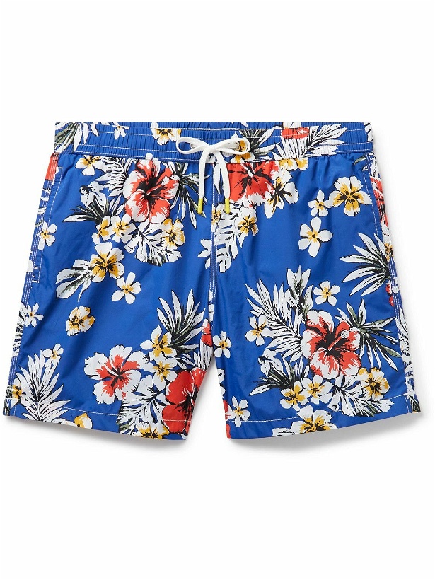 Photo: Hartford - Slim-Fit Mid-Length Floral-Print Swim Shorts - Blue