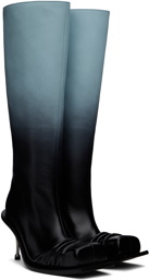 FIDAN NOVRUZOVA Blue & Black Stiletto Heel Classic Square Toe Boots