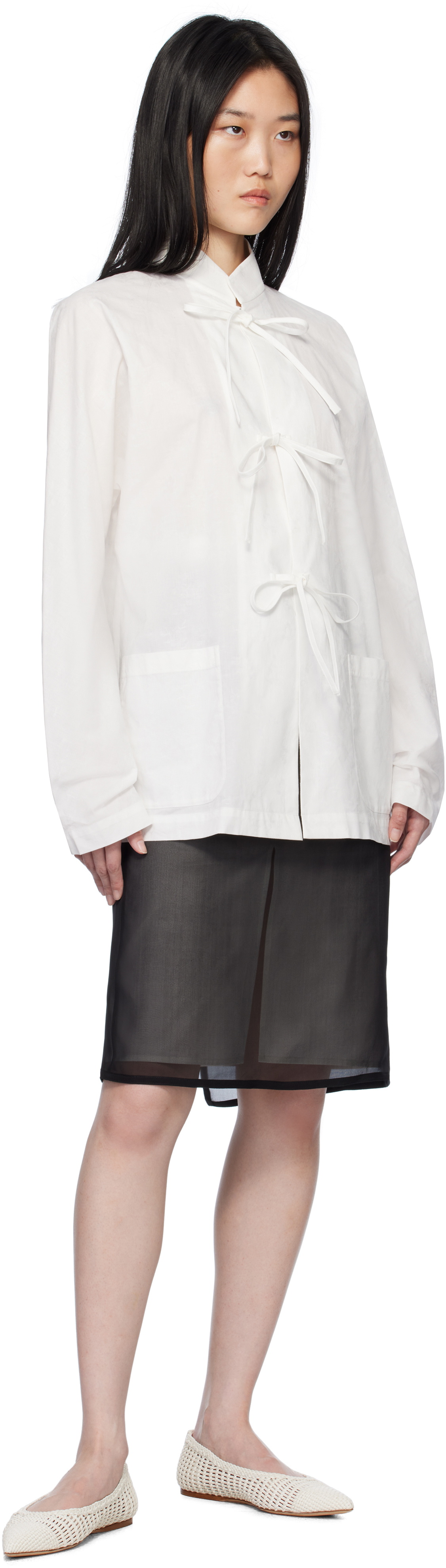 AO Yes White Mandarin Collar Jacquard Shirt