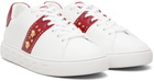 Versace White & Red Greca Embellished Faux-Leather Sneakers