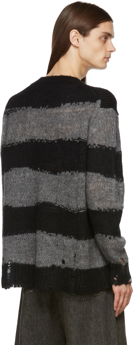 Acne Studios Black & Grey Stripe Distressed Sweater