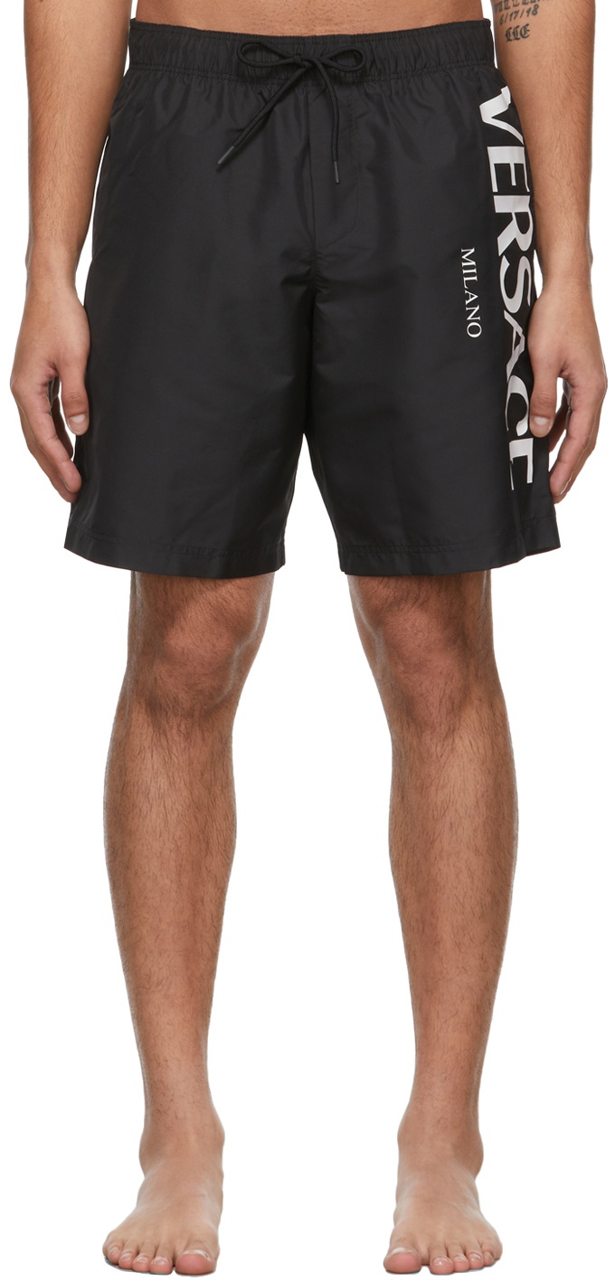 Versace Underwear Black Logo Long Swim Shorts