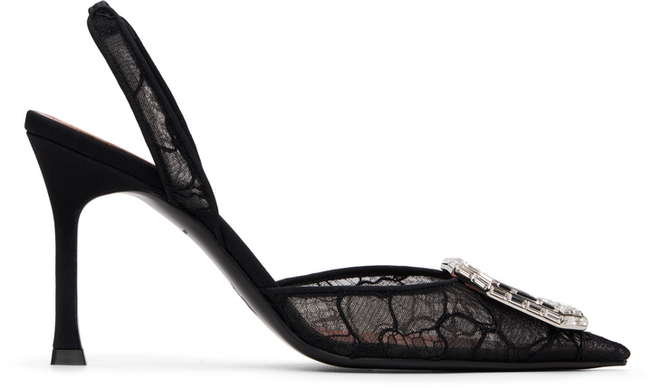 Photo: Amina Muaddi Black Camelia Lace Sling 90 Heels