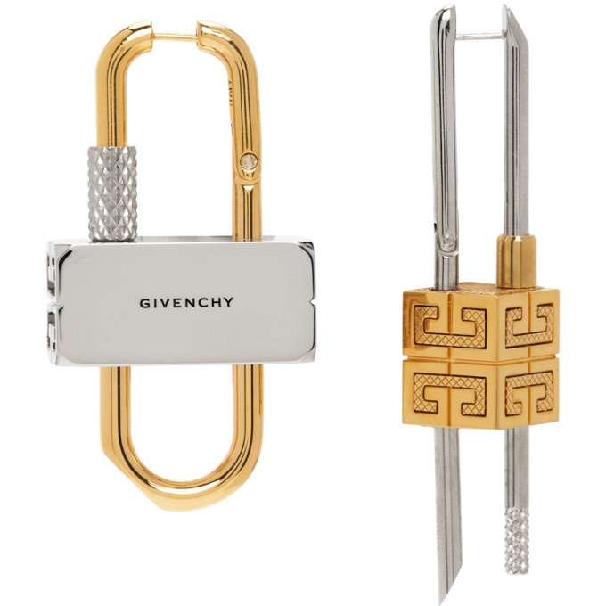 Photo: Givenchy Gold and Silver Lock Asymmetrical Earrings