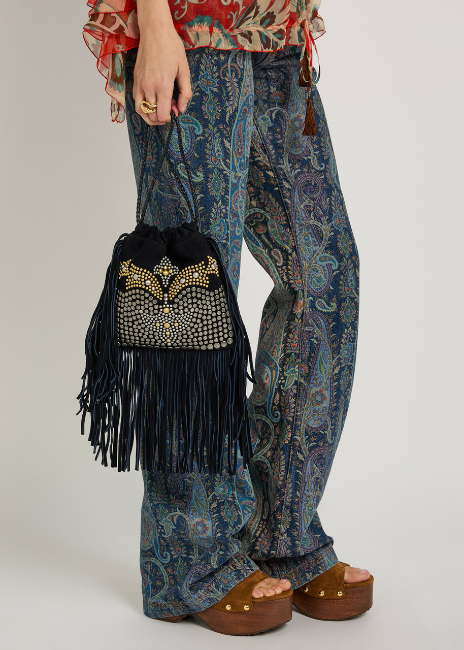 Etro Kalispera Small Stud-embellished Suede Shoulder bag - Blue - One Size