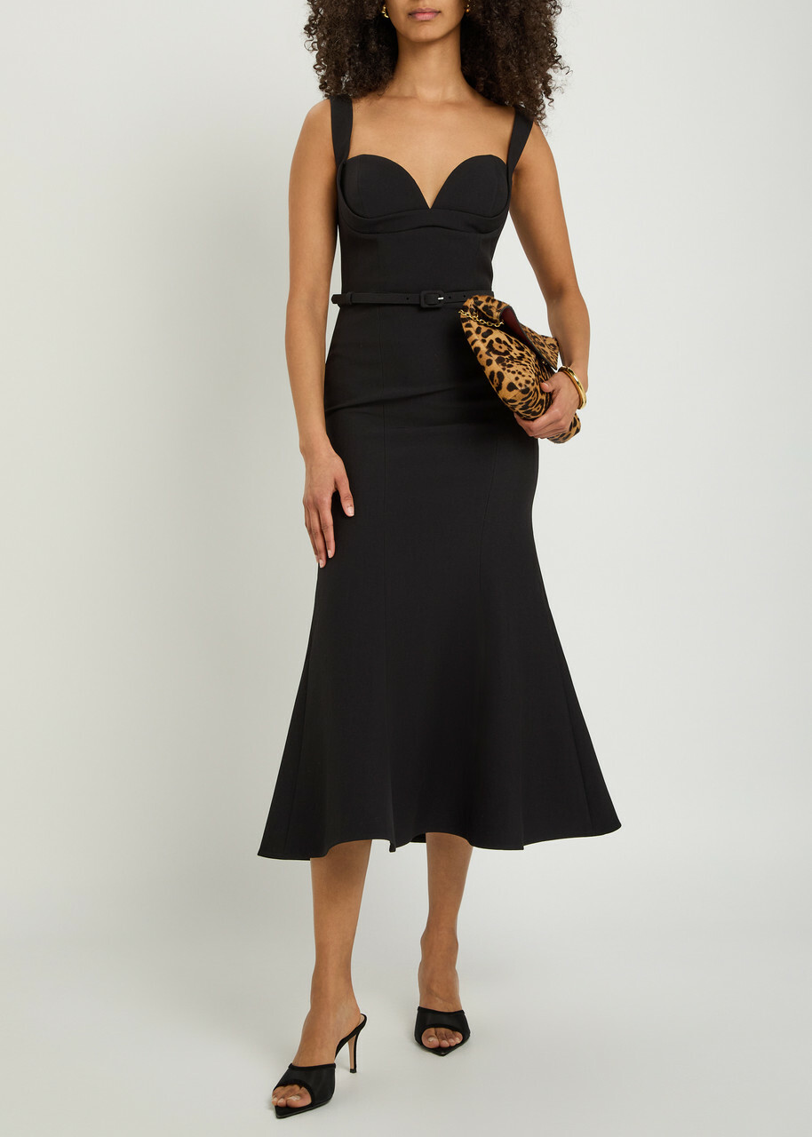 Roland Mouret Belted Crepe Midi Dress Black