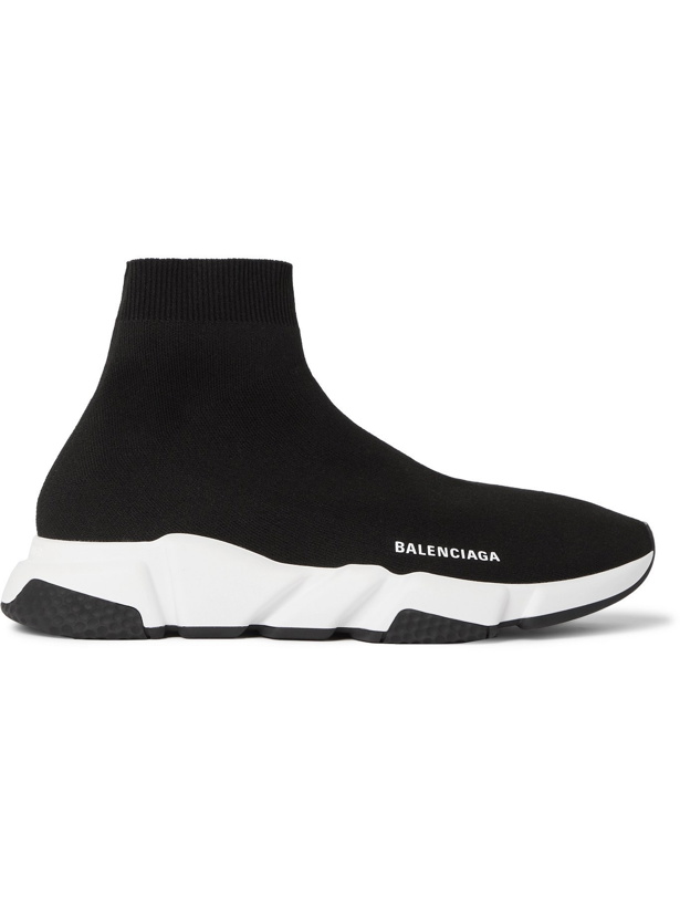 Photo: BALENCIAGA - Speed Stretch-Knit Slip-On Sneakers - Black