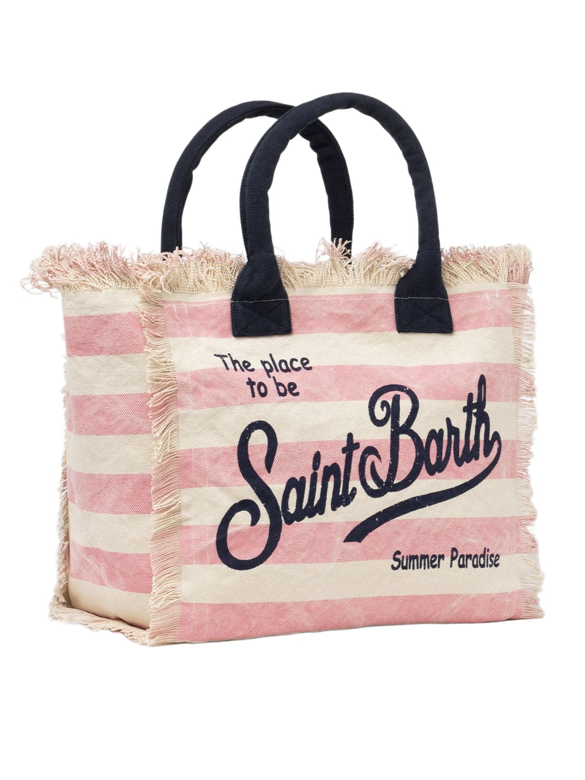 MC2 Saint Barth Pink Striped Cotton Canvas Vanity Tote Bag