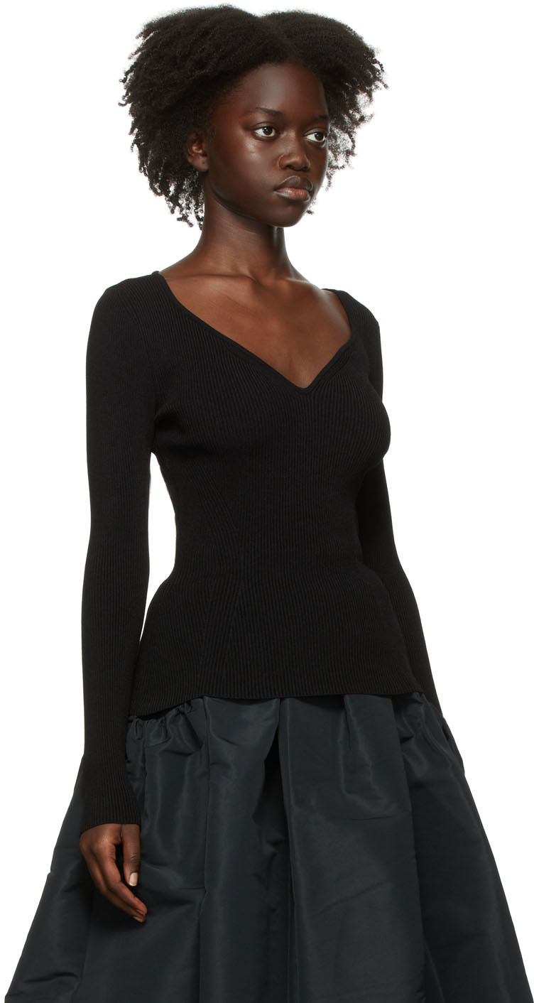 Alexander McQueen Black Rib Knit V-Neck Sweater Alexander McQueen