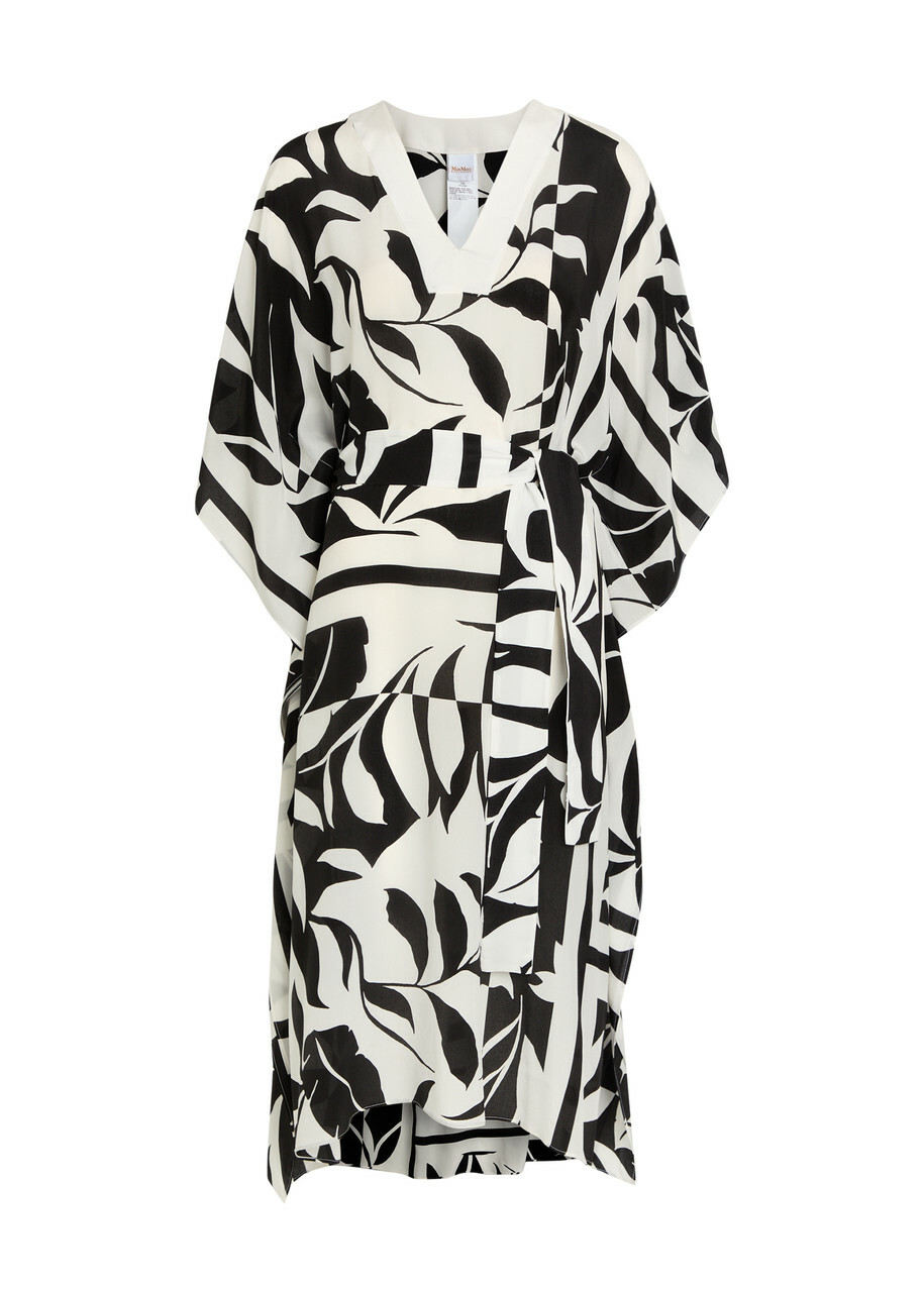 Max Mara Lancia Printed Silk Midi Kaftan Dress Black