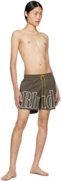 Rhude Brown Printed Swim Shorts