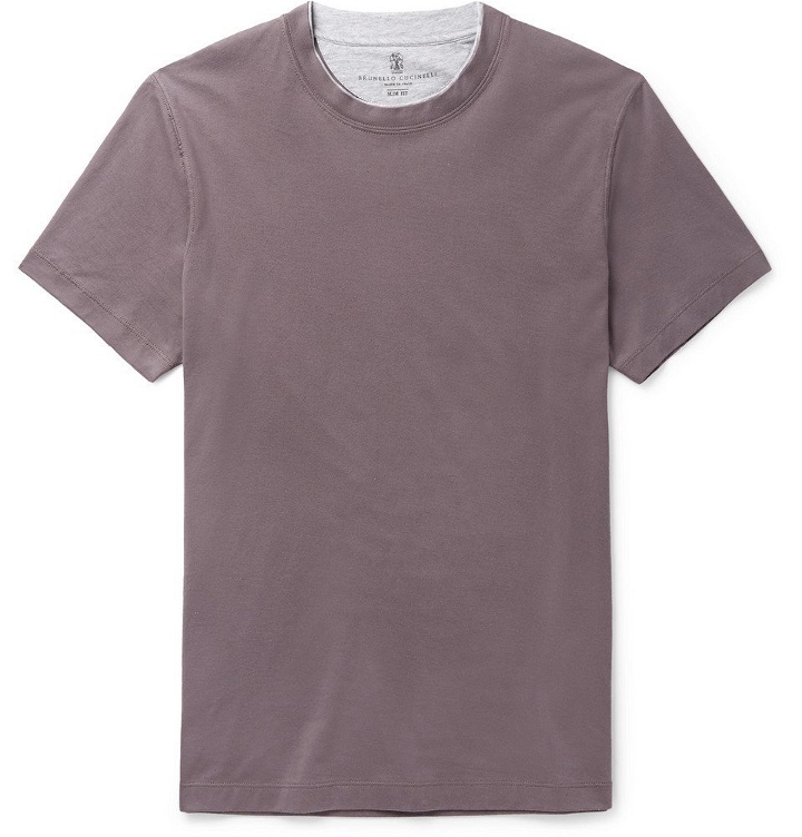 Photo: Brunello Cucinelli - Slim-Fit Layered Cotton-Jersey T-Shirt - Men - Lilac