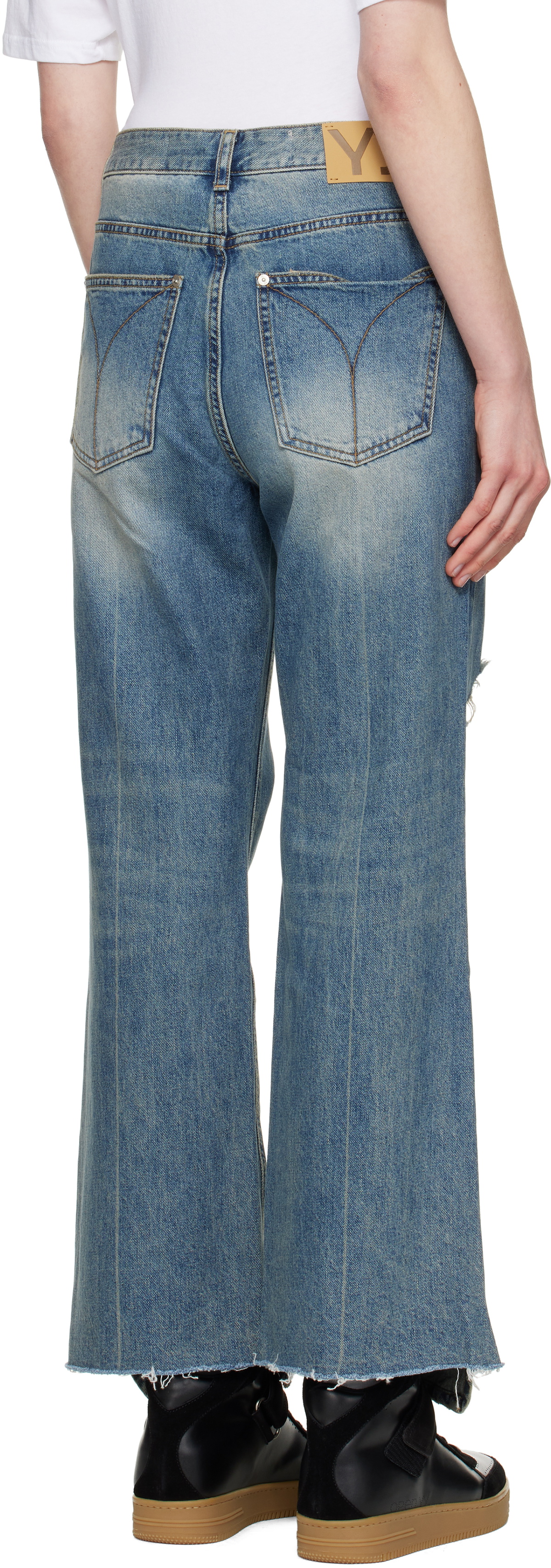 [OPEN YY] / ☆ 25SS DISTRESSED LOOSE STRAIGHT JEANS / BLUE OPEN YY Blue Distressed Loose Straight Jeans OPEN YY