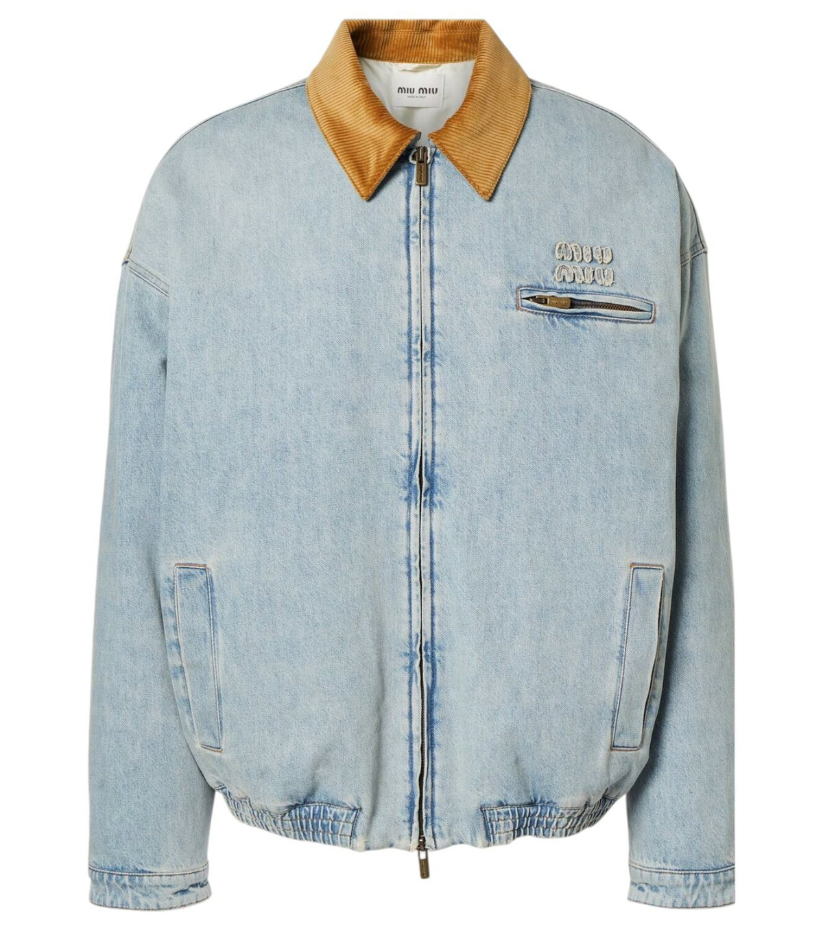 Miu Miu Logo corduroy-trimmed denim blouson Miu Miu