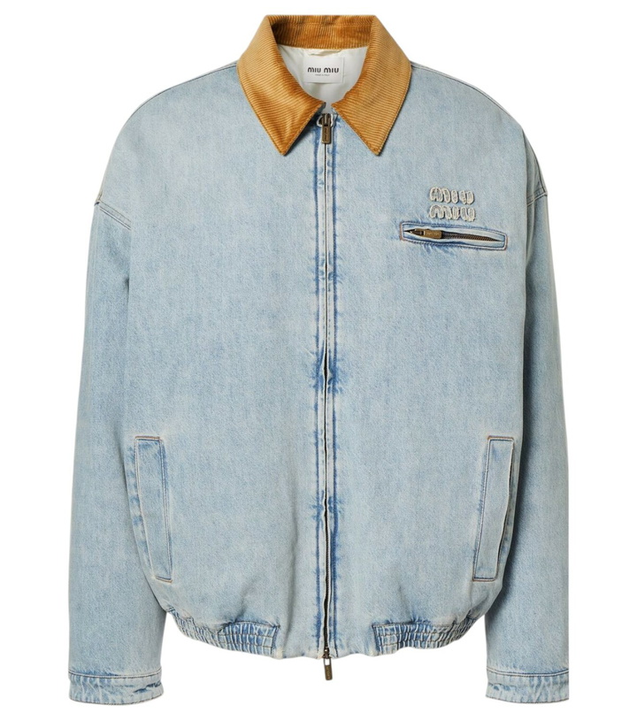 Photo: Miu Miu Logo corduroy-trimmed denim blouson