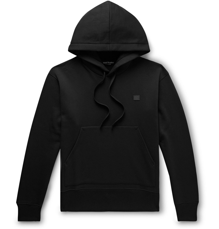 Photo: Acne Studios - Ferris Logo-Appliquéd Mélange Fleece-Back Cotton-Jersey Hoodie - Black