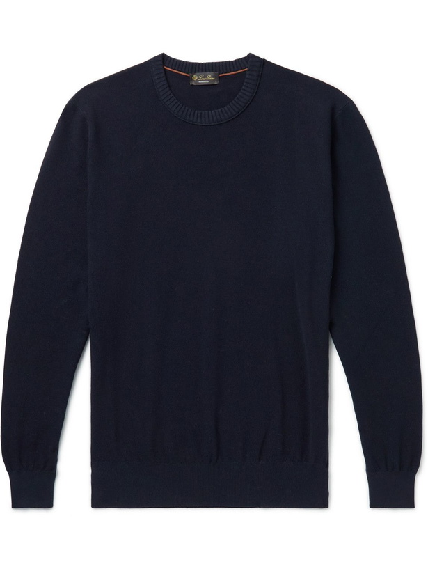 Photo: Loro Piana - Slim-Fit Cotton and Silk-Blend Sweater - Blue