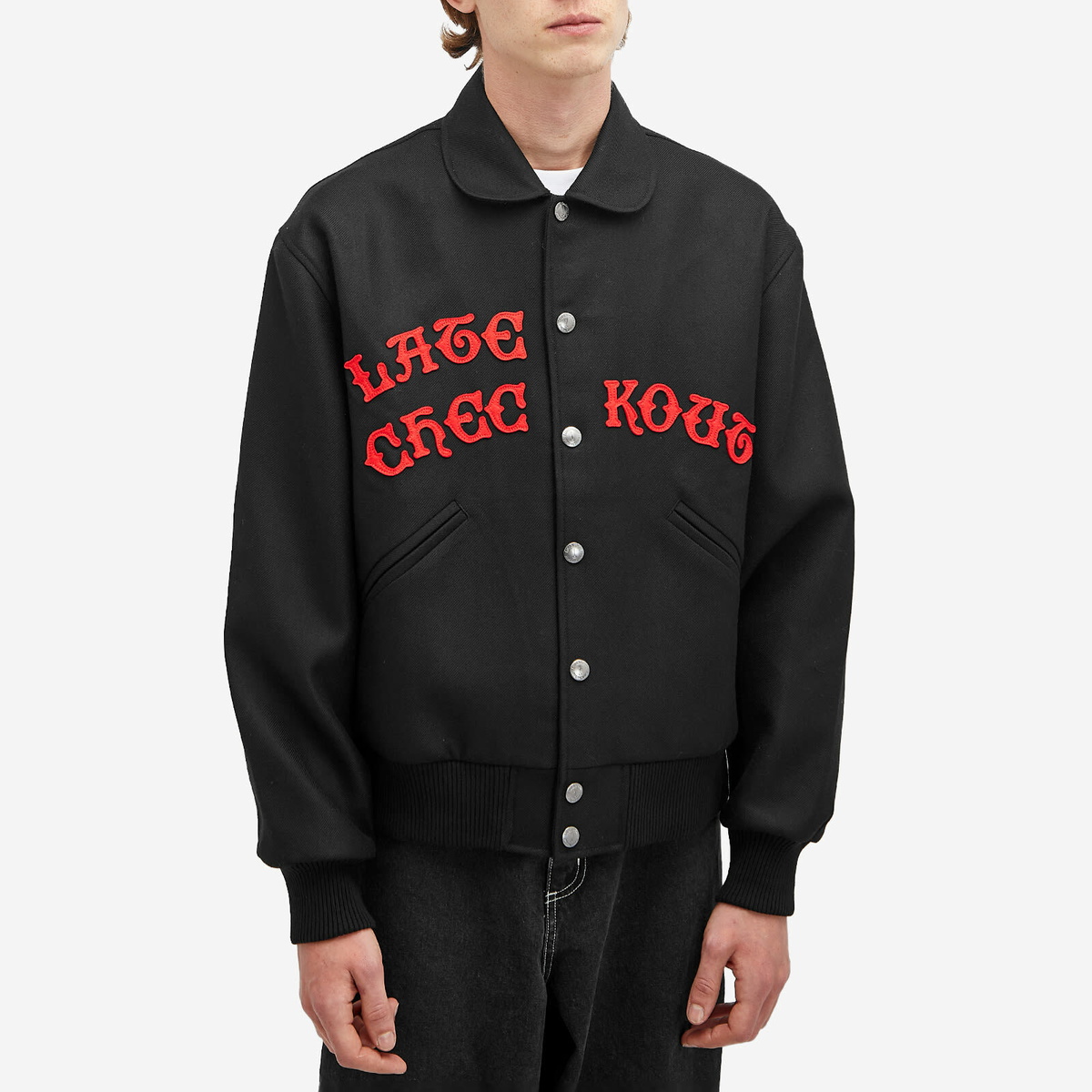 Late Checkout Men's Bellboy Varsity Jacket in Black