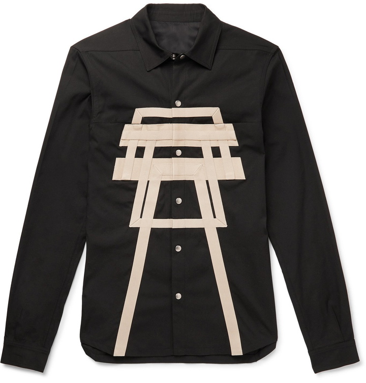 Photo: Rick Owens - Webbing-Trimmed Cotton-Blend Overshirt - Black