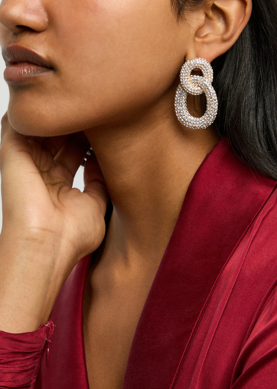 Self-portrait Crystal-embellished Link Drop Earrings - Gold - One Size