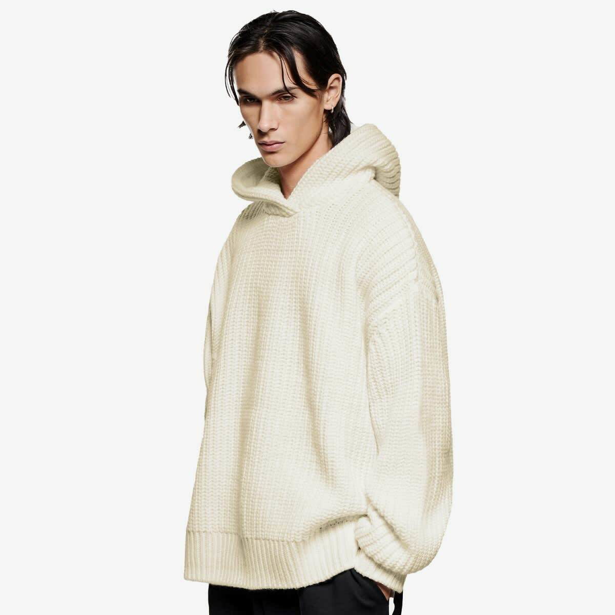 MKI Men's Chunky Rib Knit Hoodie in Off White MKI Miyuki-Zoku