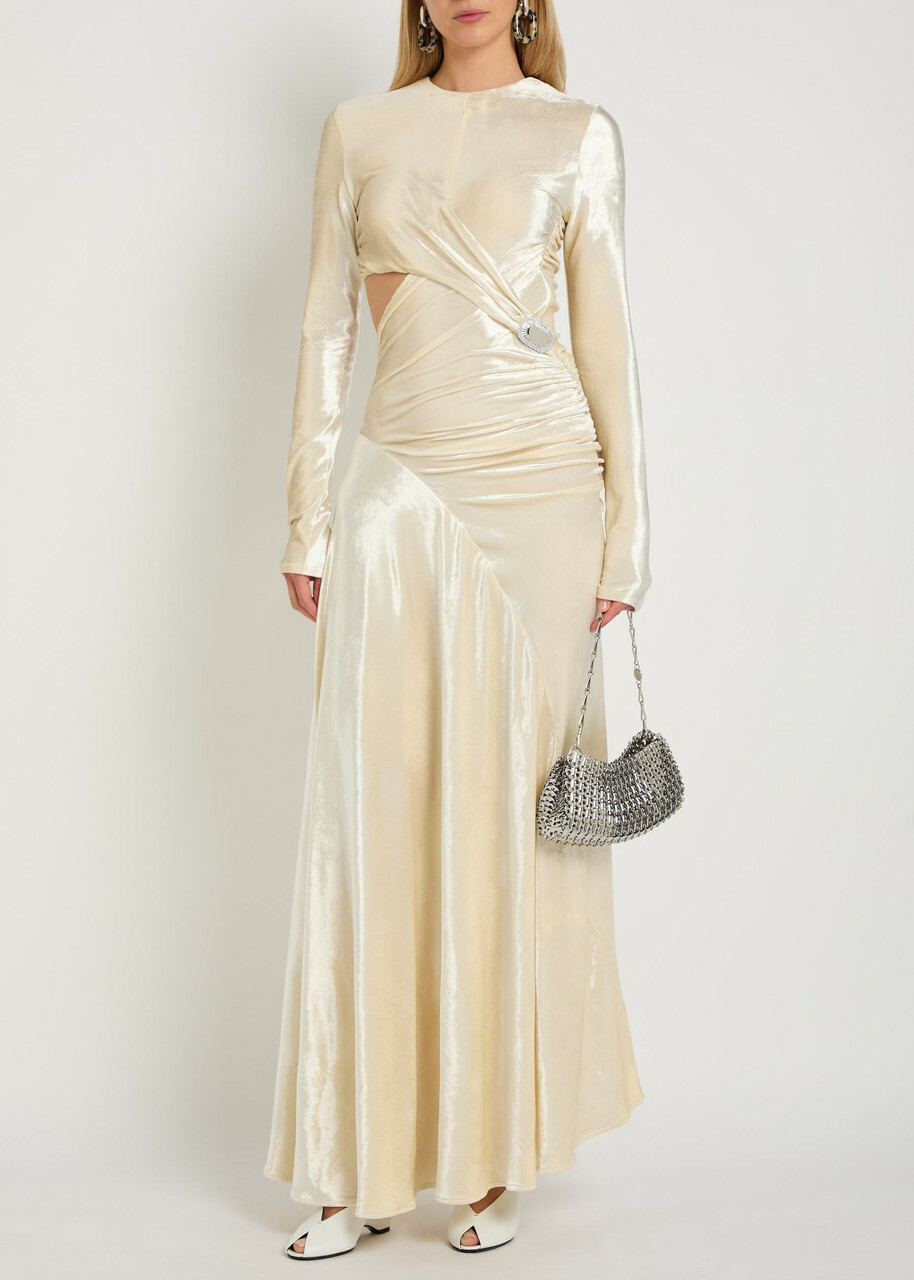 Rabanne Embellished Velour Gown Beige
