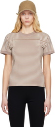 Carter Young Taupe & Off-White Striped Football T-shirt