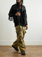 Greg Lauren - Black Tails Slim-Fit Fringed Suede-Trimmed Shell Bomber Jacket - Black