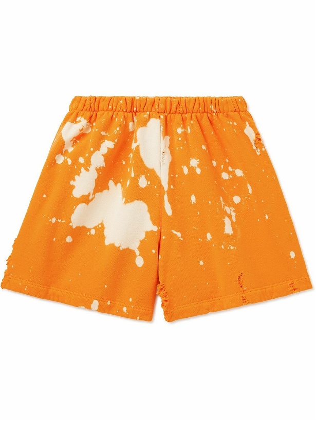 Photo: Liberal Youth Ministry - Straight-Leg Distressed Bleached Cotton-Jersey Shorts - Orange