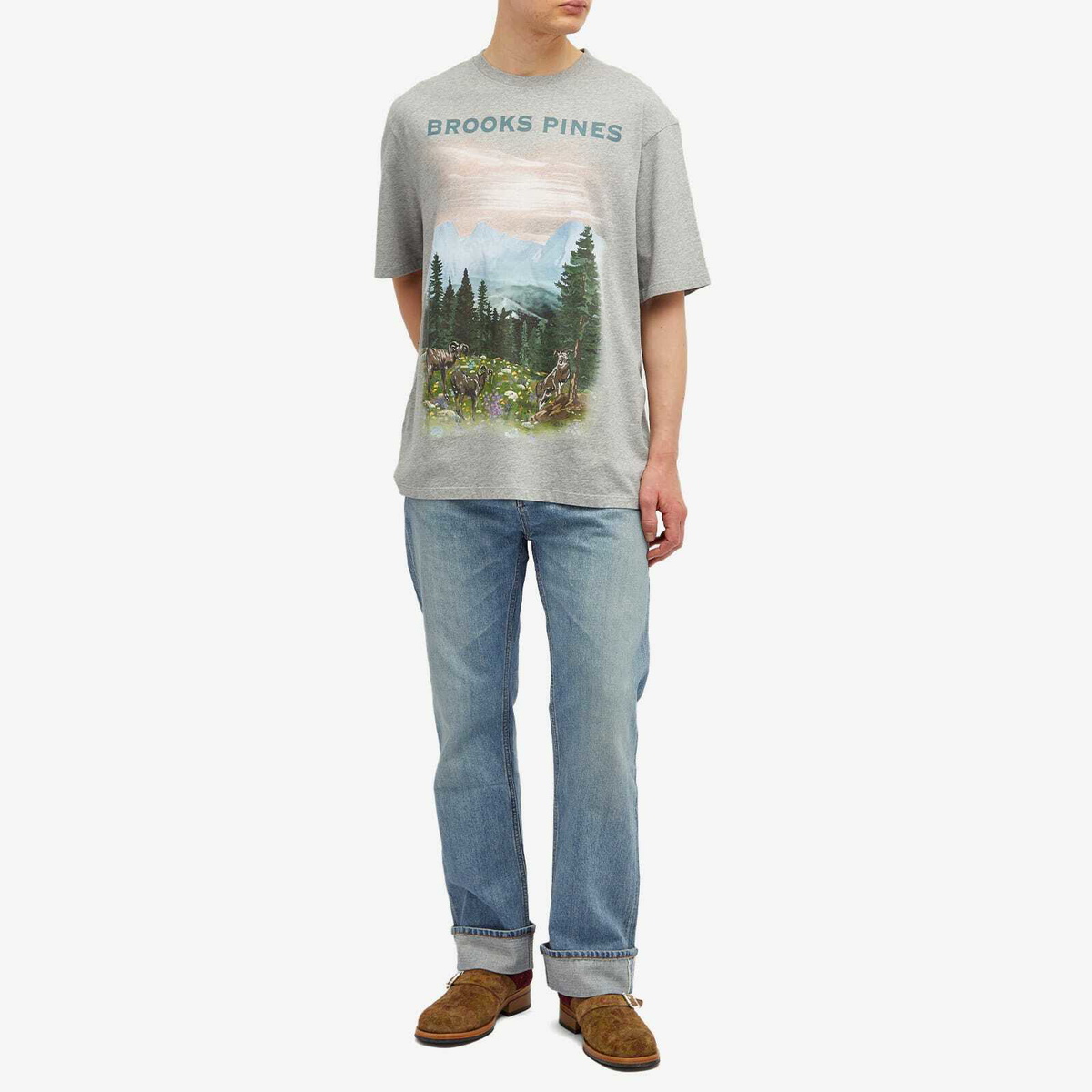 【送料関税込】Loewe Brooks Pines T-Shirt Loewe Men's Brooks Pines T-Shirt in Grey Melange Loewe
