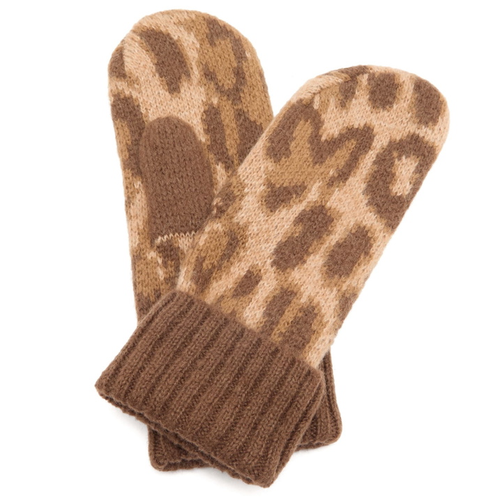 Photo: Damson Madder Women's Fluffy Mittens in Leopard 